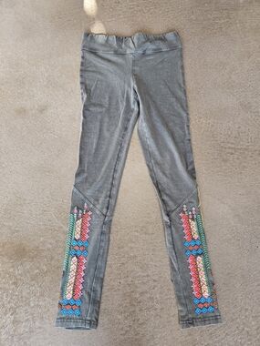 Sundance Green Leggings with Colorful Embroidered Side Panels